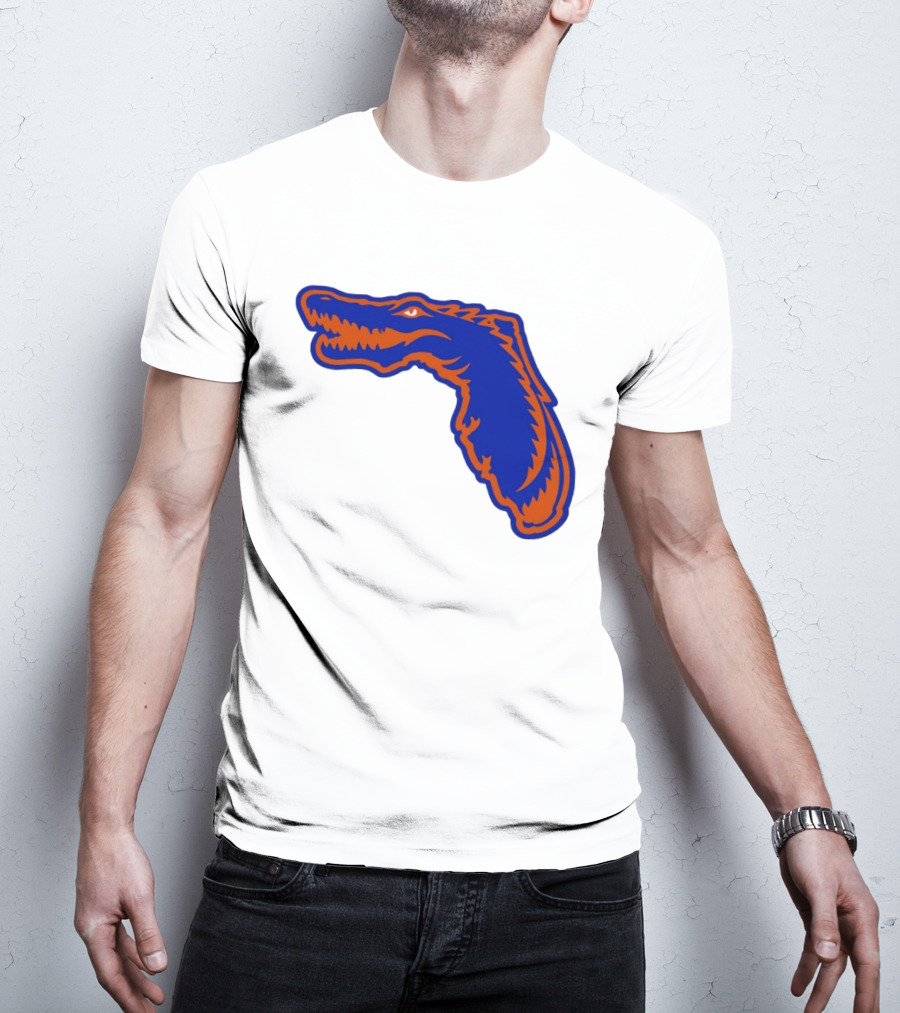 Florida Gators State Shape Blue Orange Gator Map T-Shirt