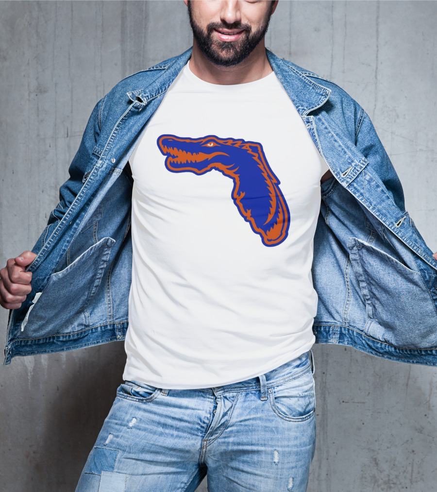 Florida Gators State Shape Blue Orange Gator Map T-Shirt