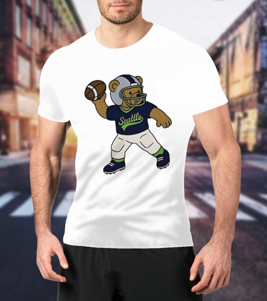 Teddy Bear Football Player Throwing Ball Seattle T-Shirt