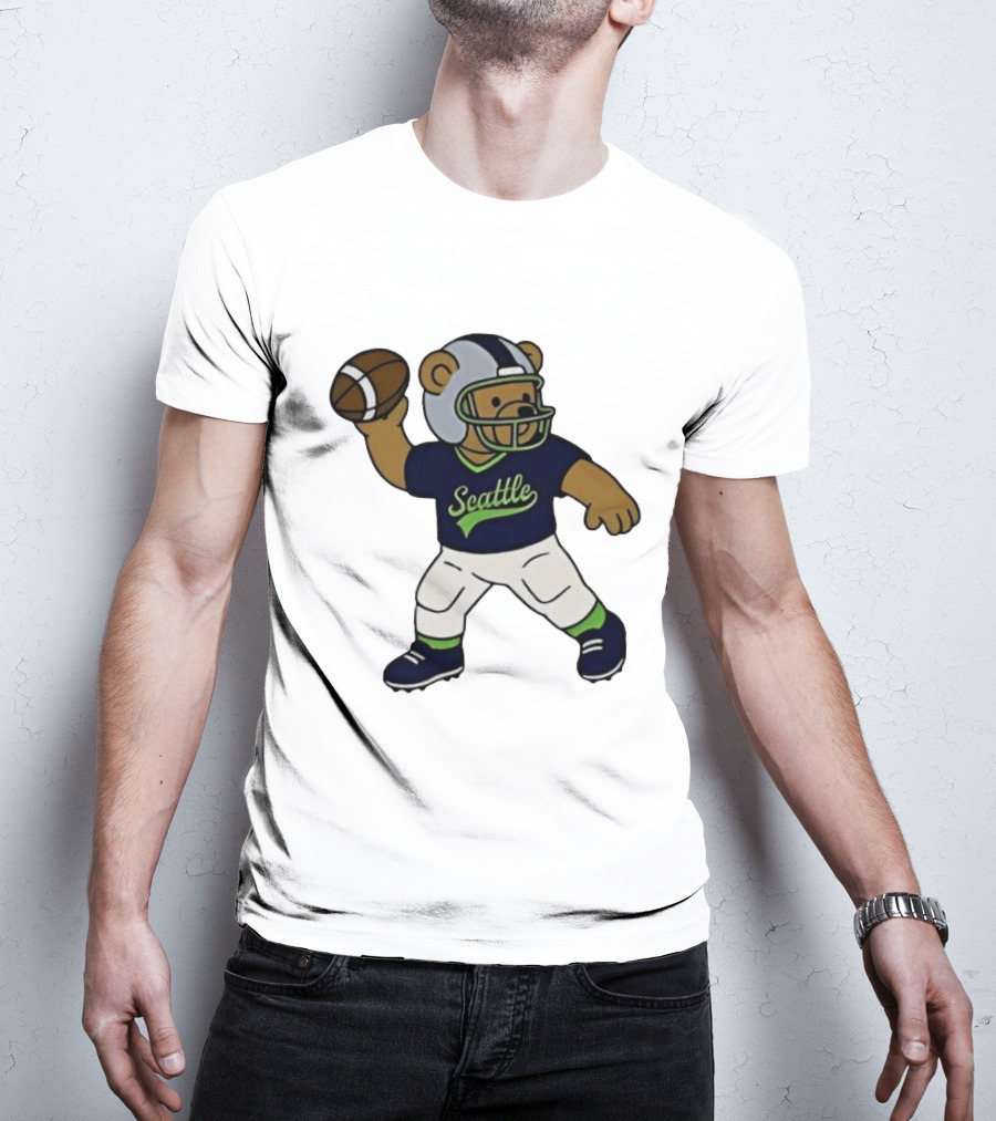 Teddy Bear Football Player Throwing Ball Seattle T-Shirt