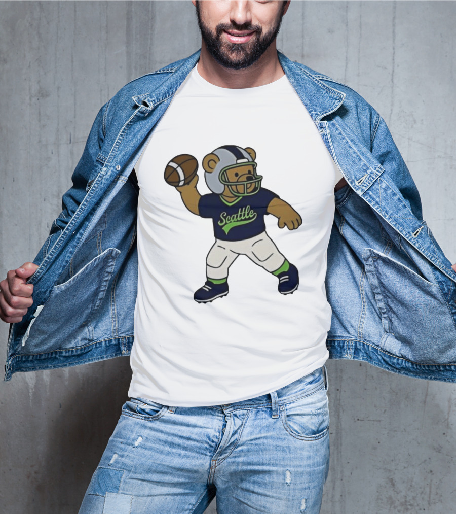 Teddy Bear Football Player Throwing Ball Seattle T-Shirt