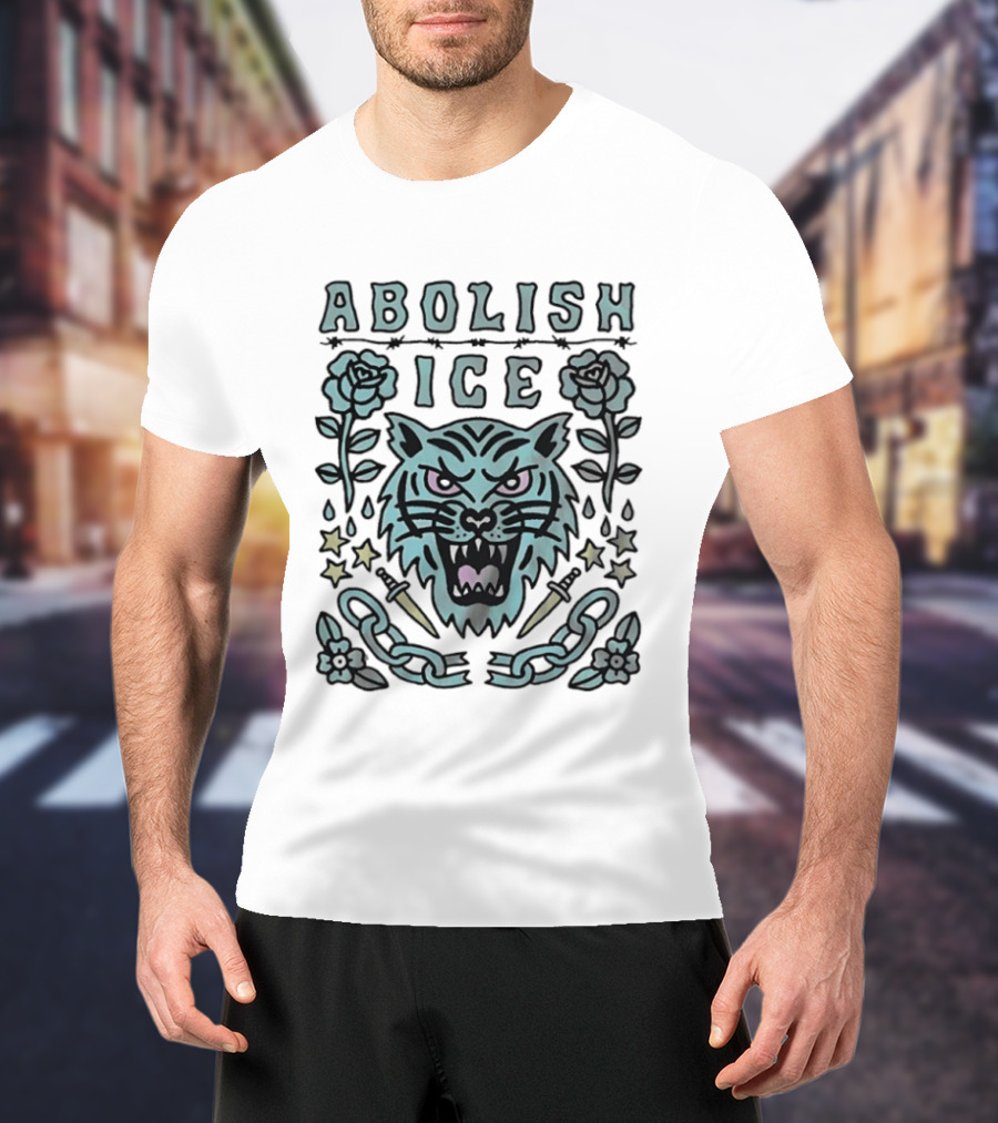 Tiger Abolish ICE Tattoo Chains Roses And Stars T-Shirt