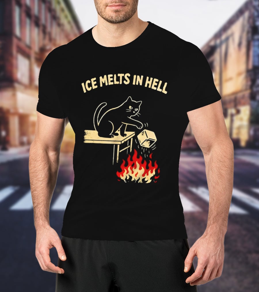 Ice Melts In Hell Cat With Fire And Ice Cube T-Shirt