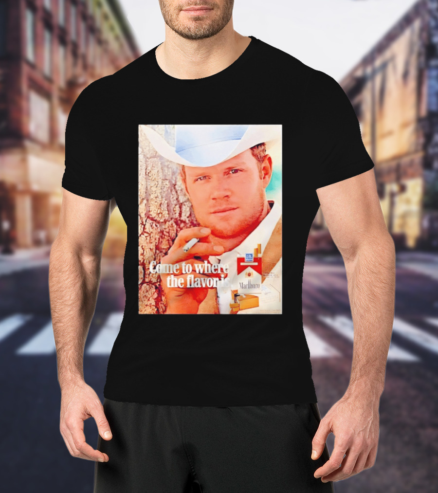 Come To Where The Flavor Is Marlboro Man Cowboy White Hat Cigarette T-Shirt