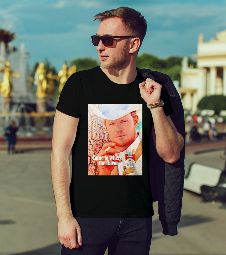 Come To Where The Flavor Is Marlboro Man Cowboy White Hat Cigarette T-Shirt