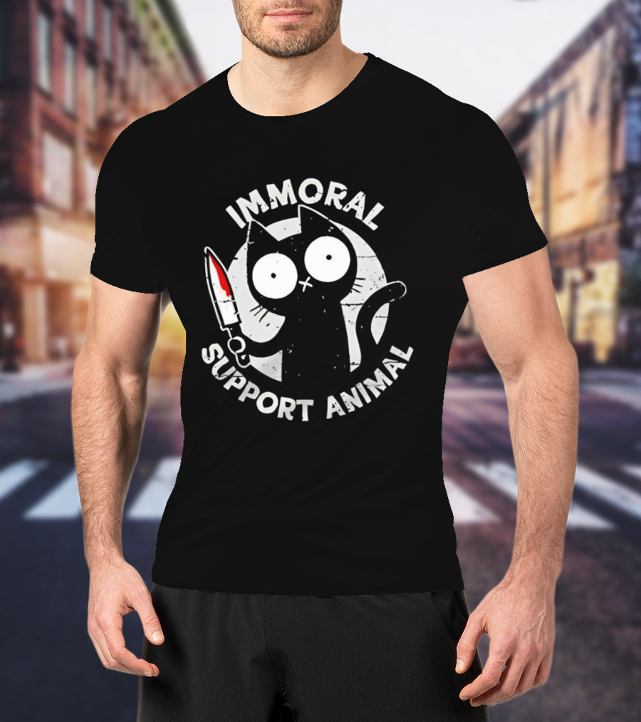 Immoral Support Animal Cat With Knife T-Shirt
