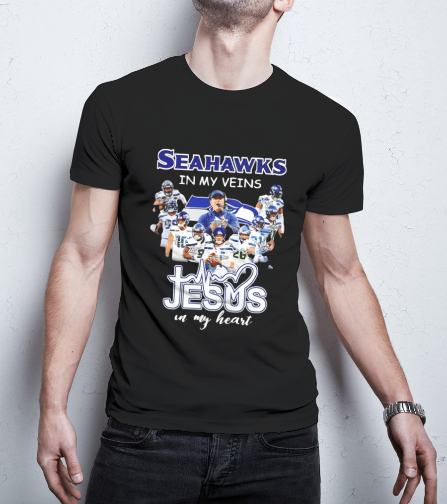 Seattle Seahawks In My Veins Jesus In My Heart Football Fans T-Shirt