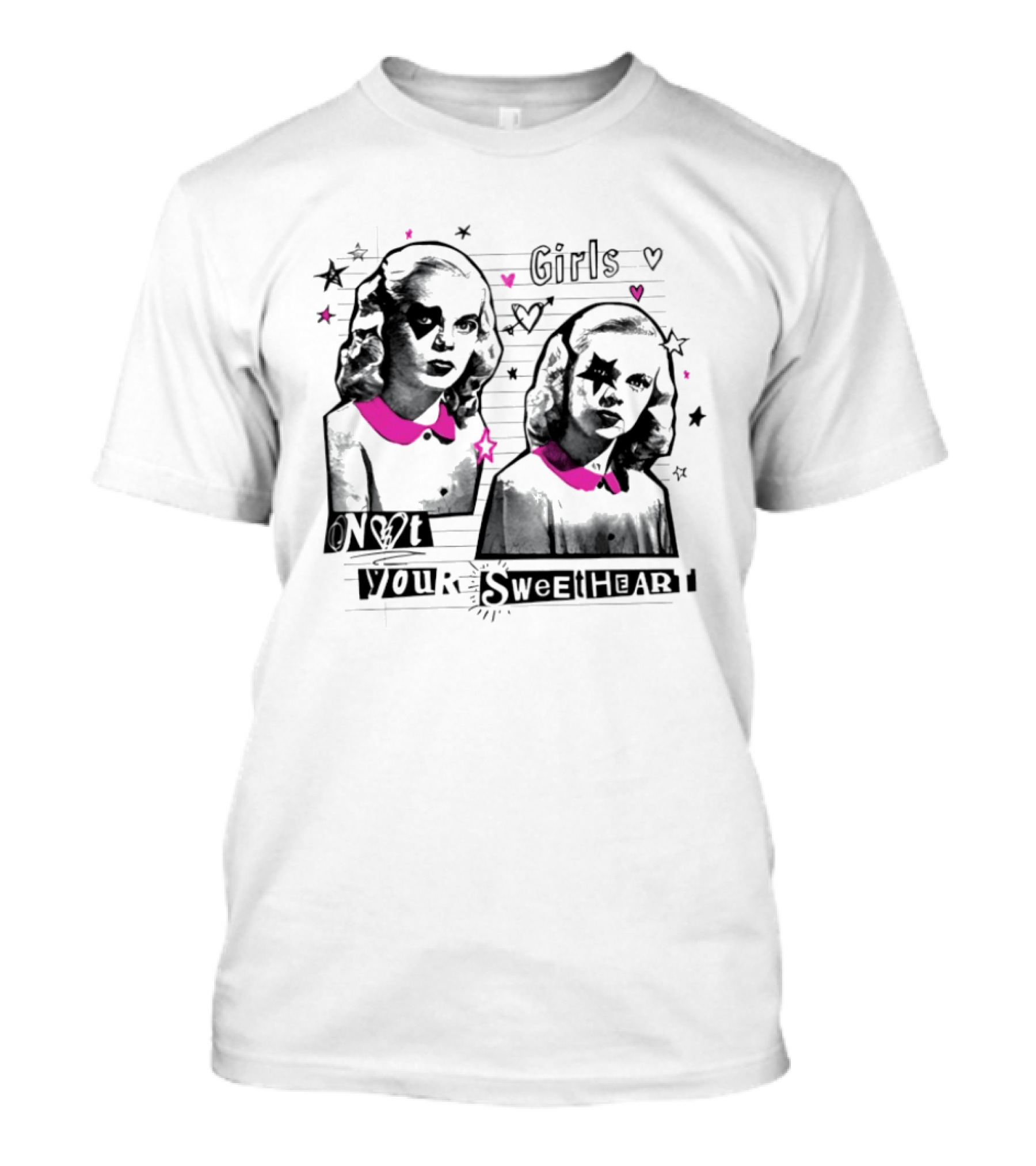 Girls Not Your Sweetheart Retro Pink Collar Twins T-Shirt