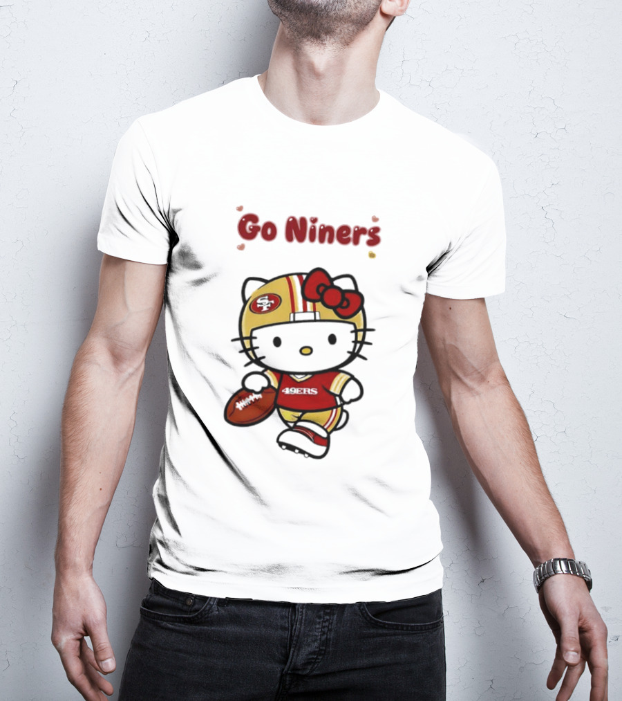 Go Niners SF Oval Gold Helmet Jersey Hello Kitty Football Bow T-Shirt