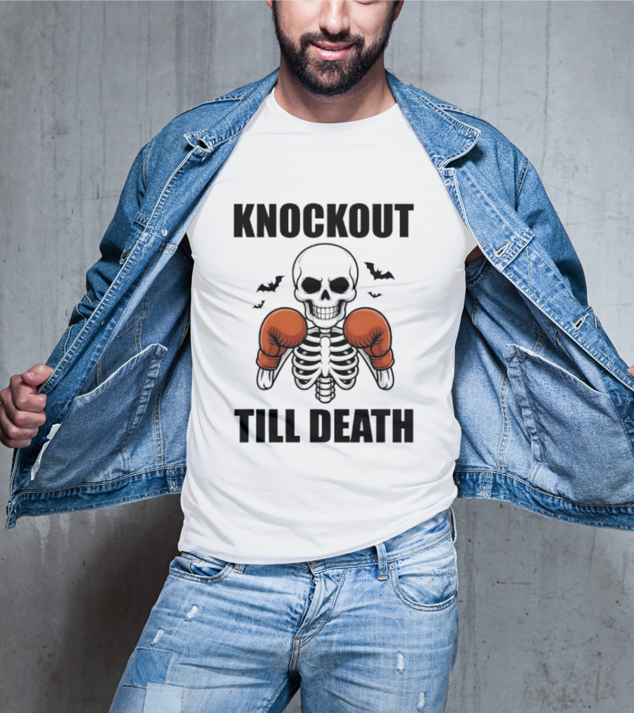 Knockout Till Death Skeleton With Boxing Gloves And Bats T-Shirt