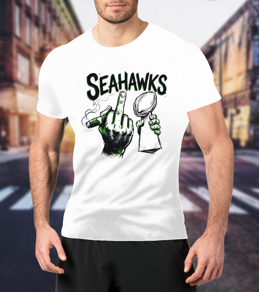 Seahawks Middle Finger Smoking Trophy 2025 T-Shirt