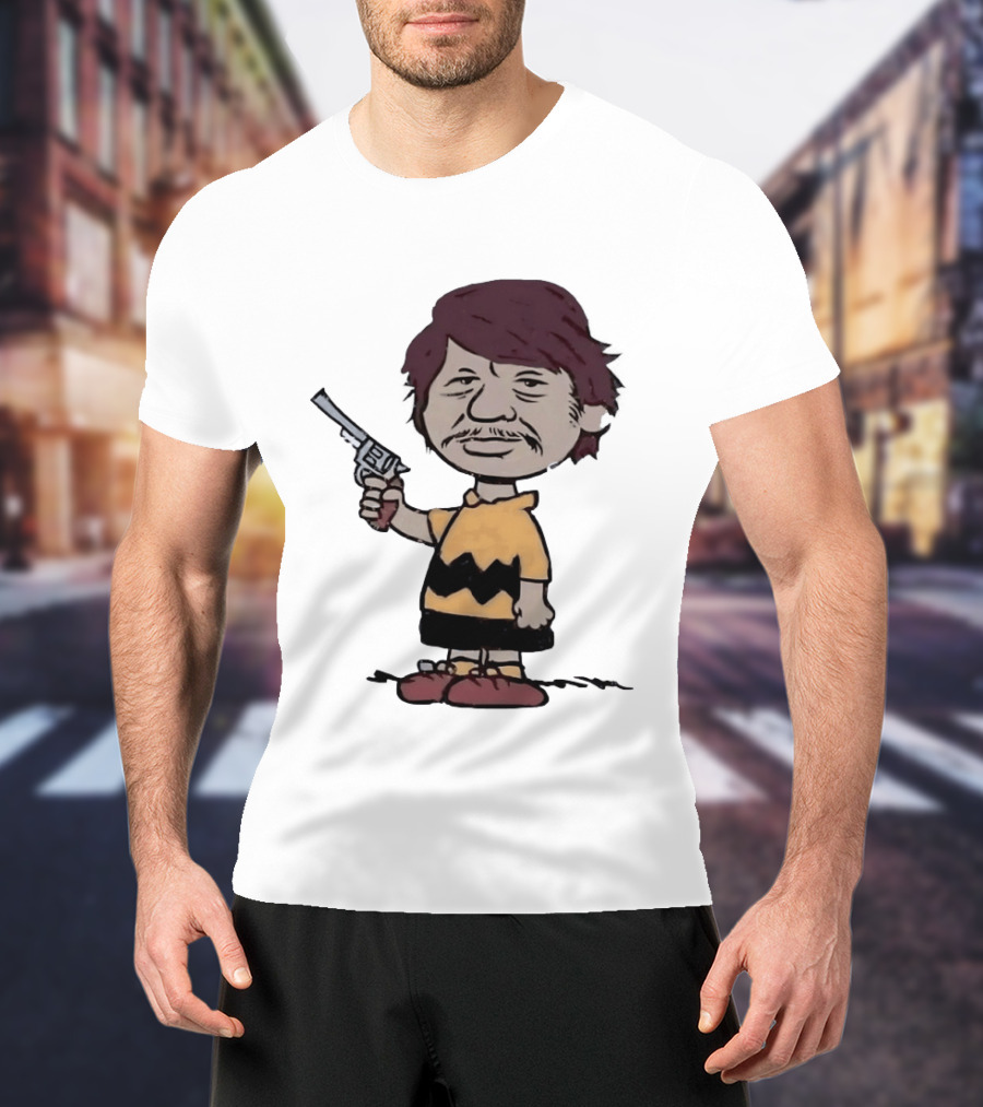 Charles Bronson Charlie Brown Mashup Character With Gun T-Shirt