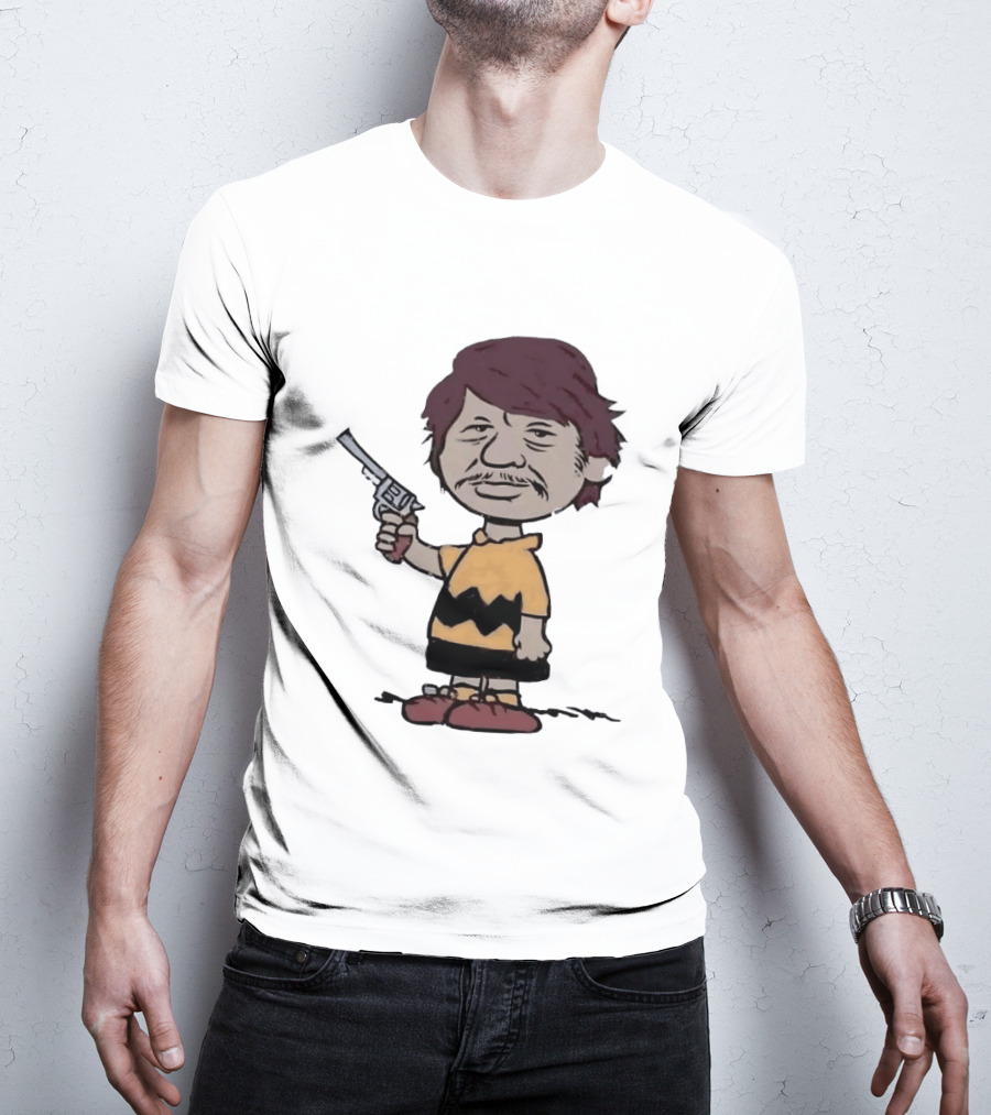 Charles Bronson Charlie Brown Mashup Character With Gun T-Shirt