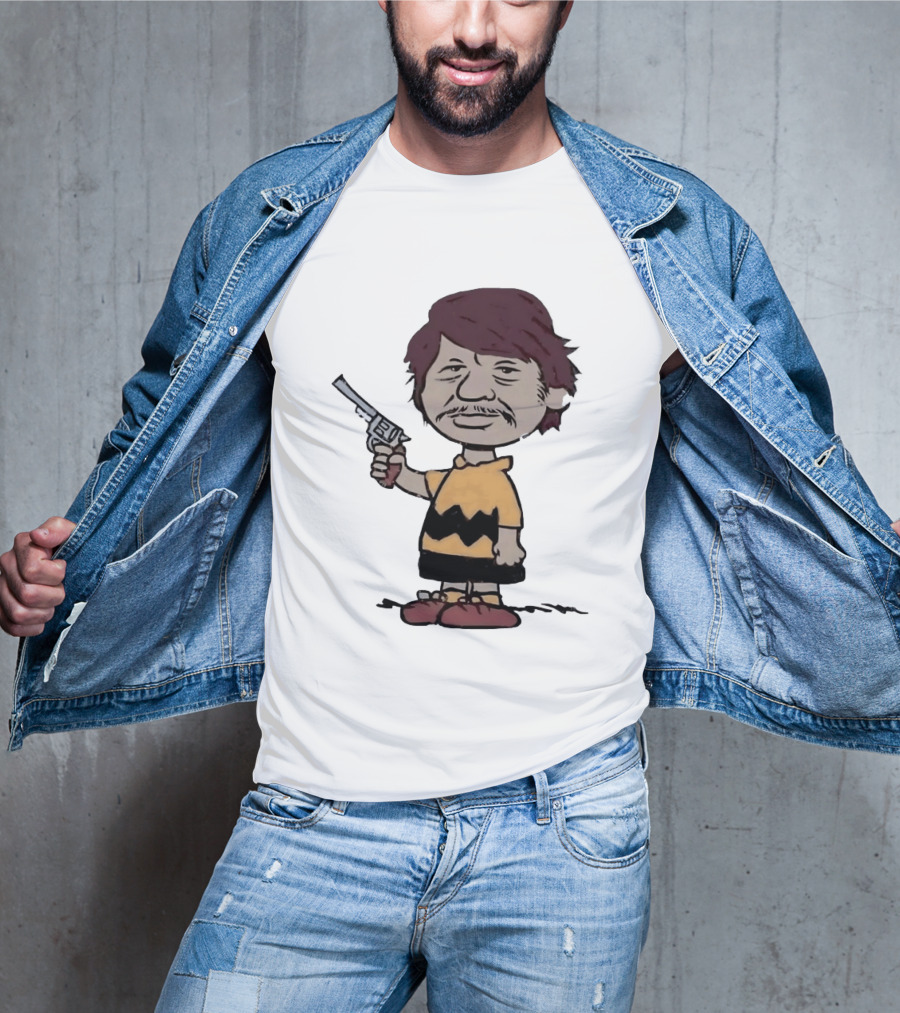 Charles Bronson Charlie Brown Mashup Character With Gun T-Shirt