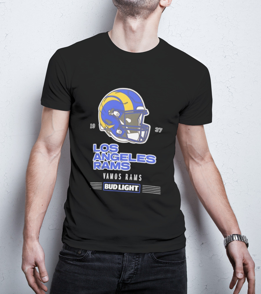 Los Angeles Rams Vamos Rams Bud Light 1937 Football Helmet T-Shirt