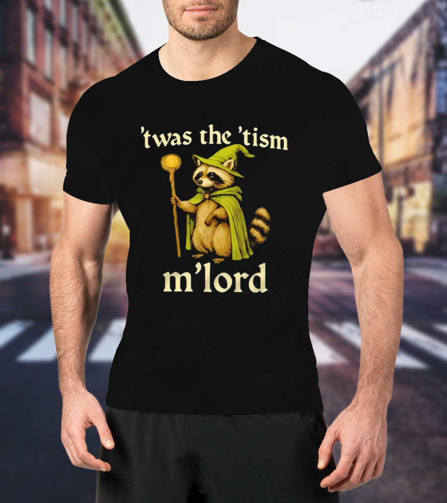 Frog Witch 'Twas The 'Tism M'Lord Raccoon Mage With Staff T-Shirt