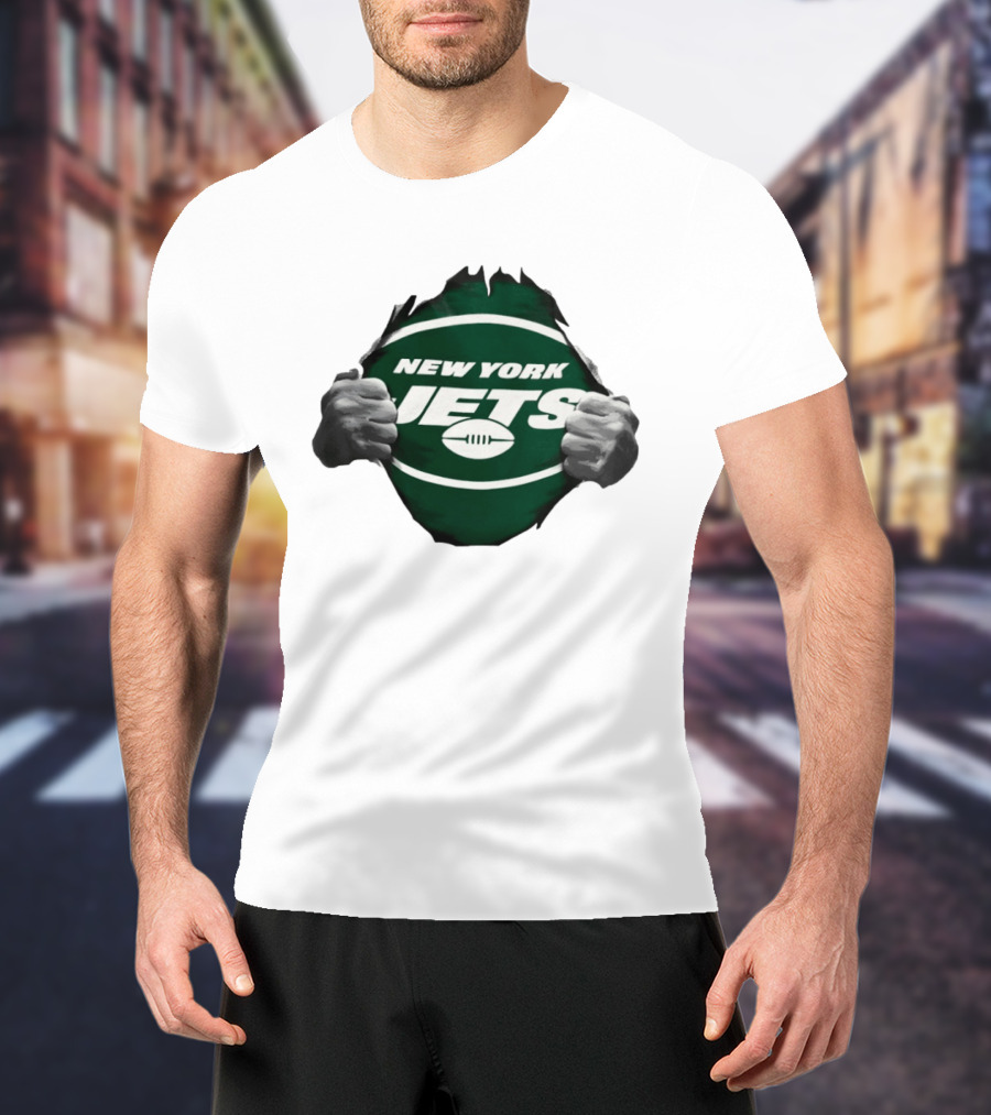 New York Jets Football Ripped Off Fist Reveal Fan Tearing T-Shirt