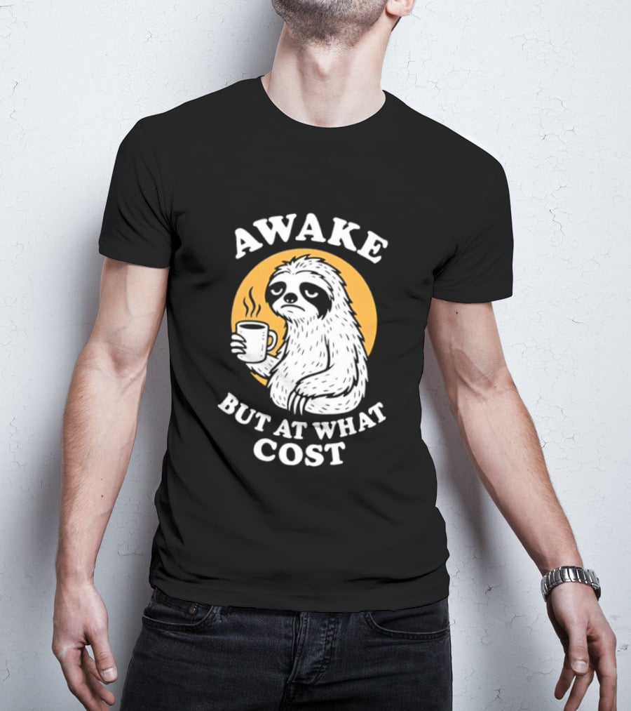 Awake Sloth Holding Coffee Cup But At What Cost T-Shirt