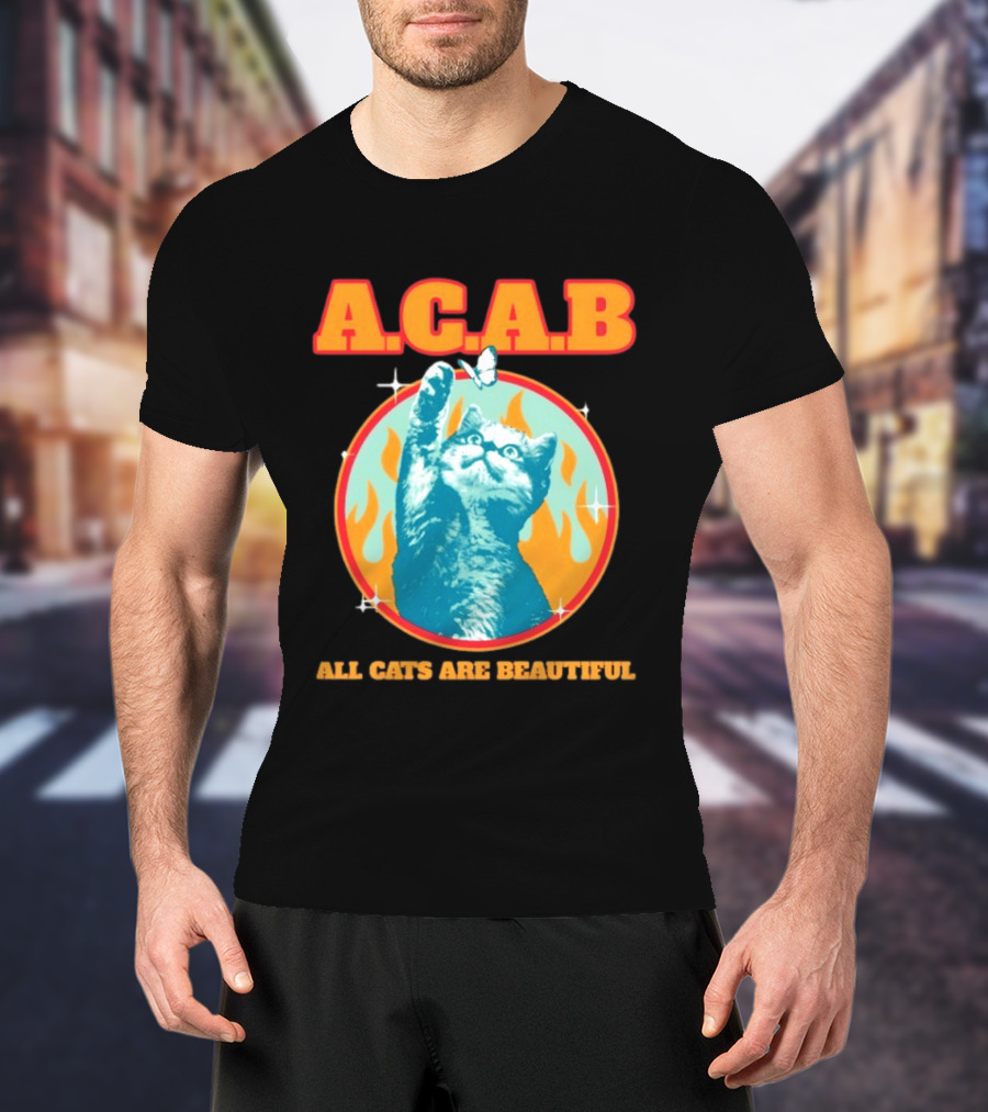 A.C.A.B Cat With Butterfly And Flames T-Shirt