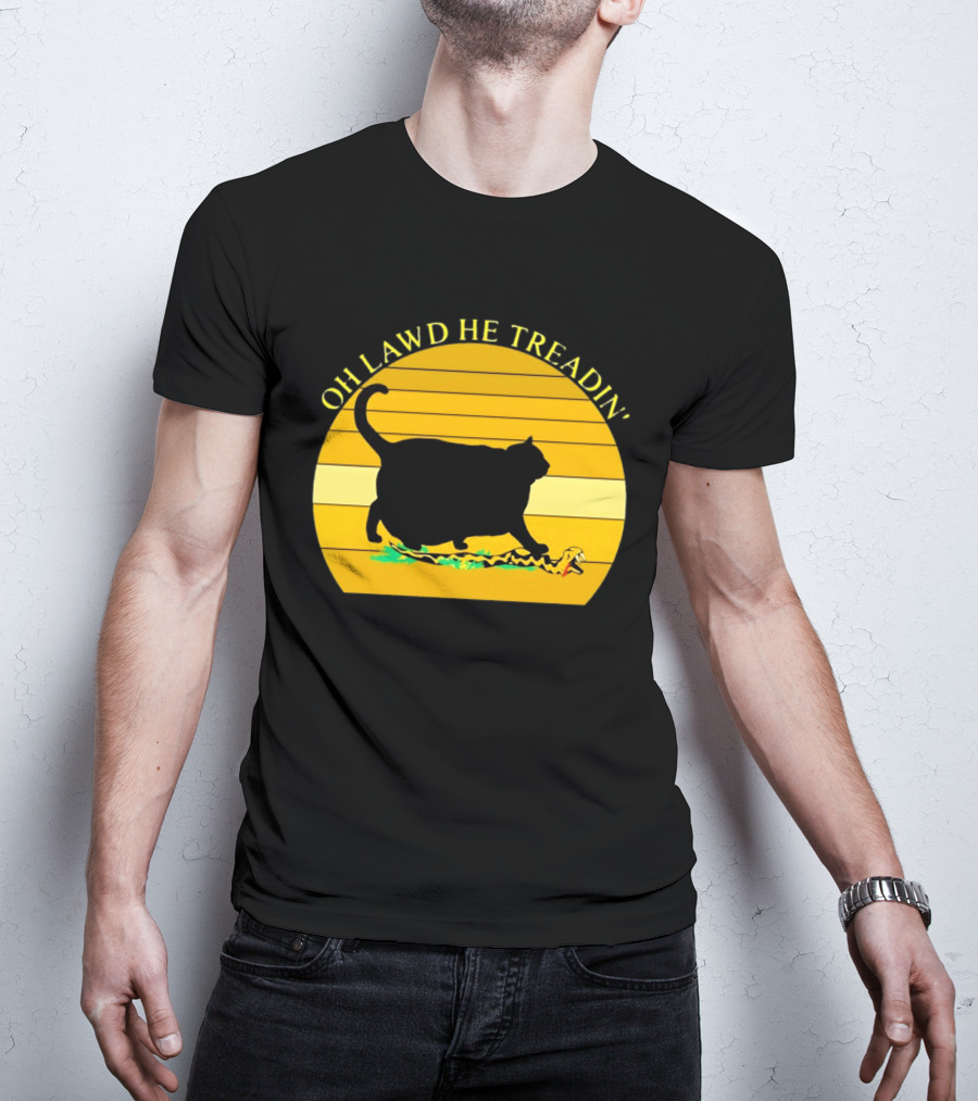 Oh Lawd He Treadin' Black Cat Vintage Retro Sunset T-Shirt