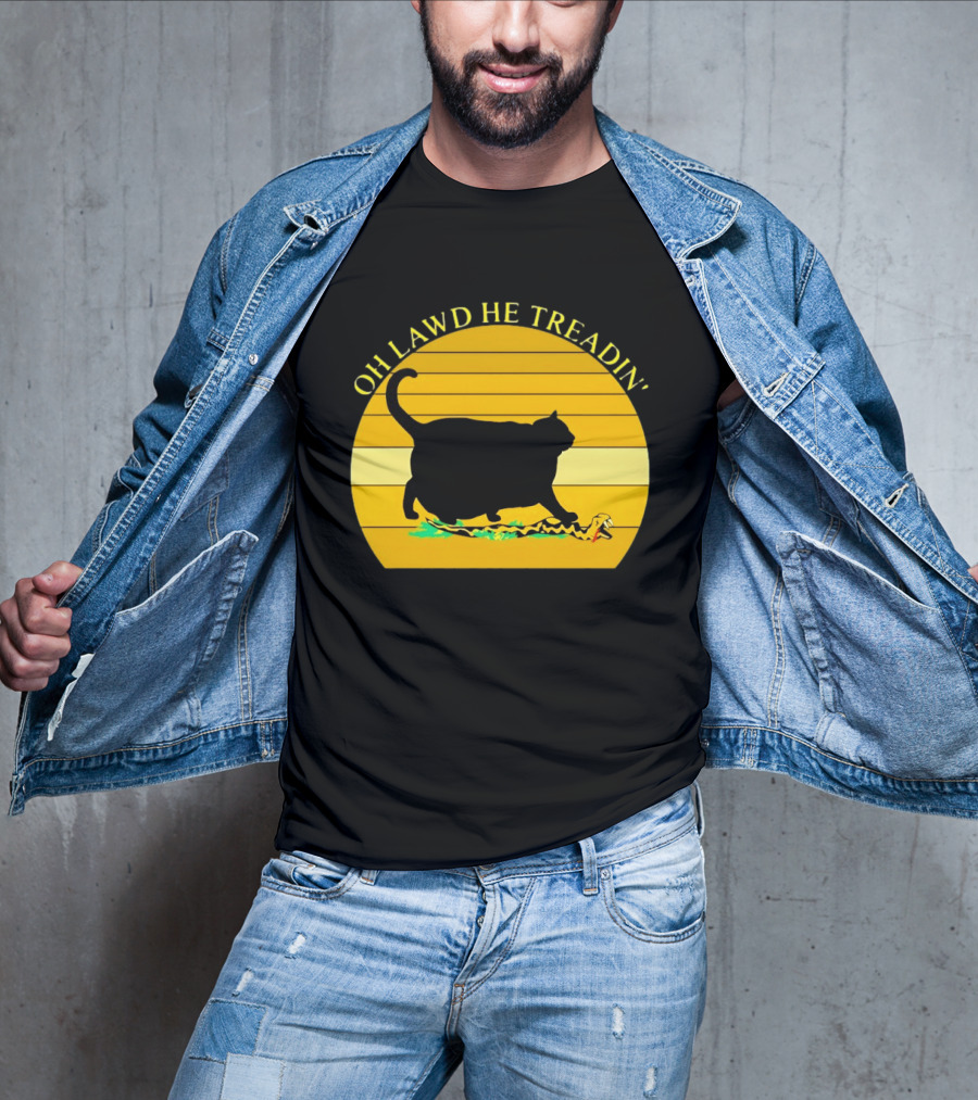 Oh Lawd He Treadin' Black Cat Vintage Retro Sunset T-Shirt