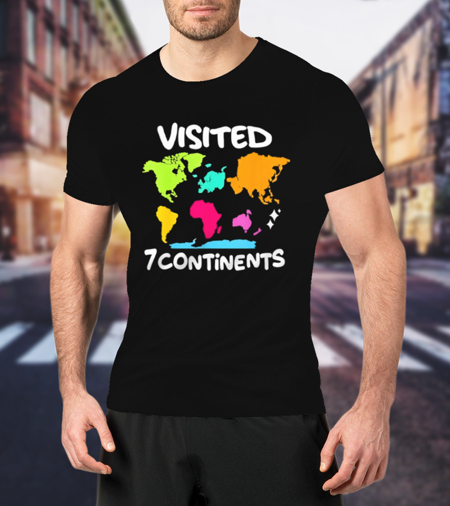 Visited 7 Continents Colorful World Map Travel T-Shirt