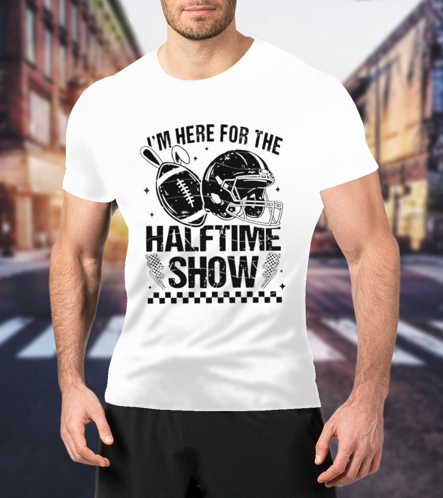 I'm Here For The Halftime Show Football Helmet Bunny Ears T-Shirt