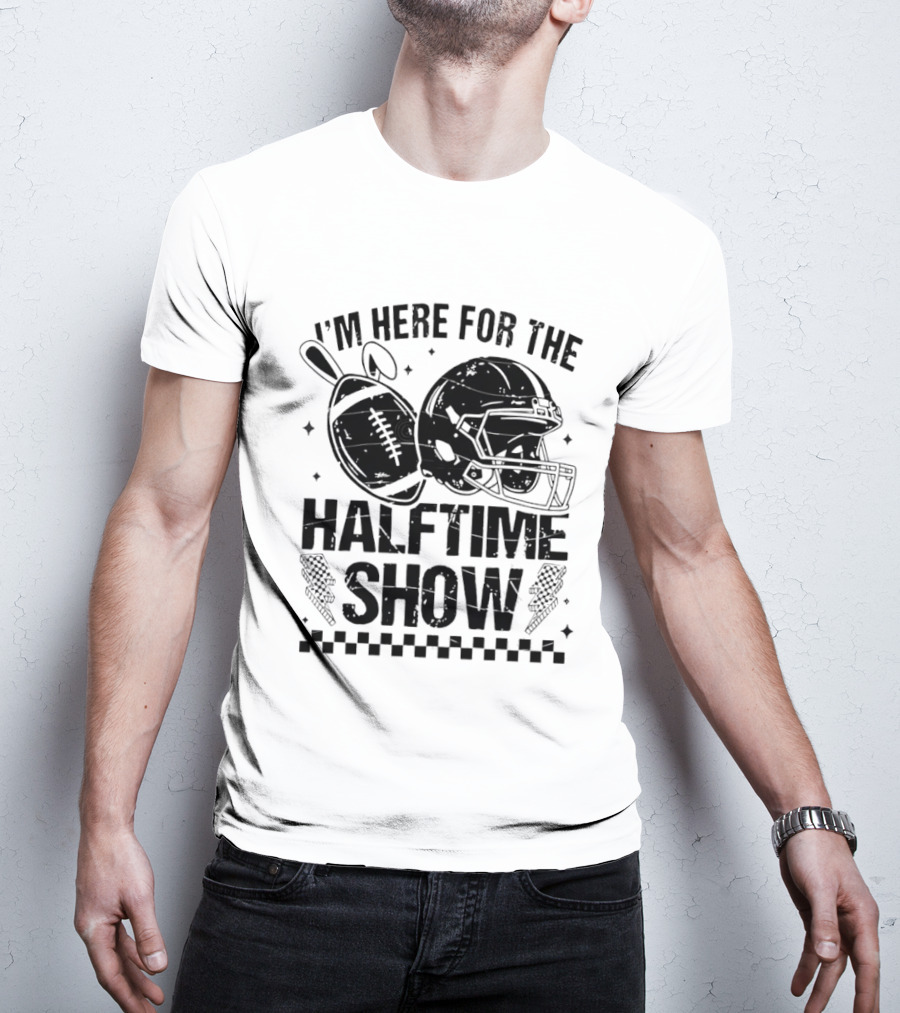 I'm Here For The Halftime Show Football Helmet Bunny Ears T-Shirt