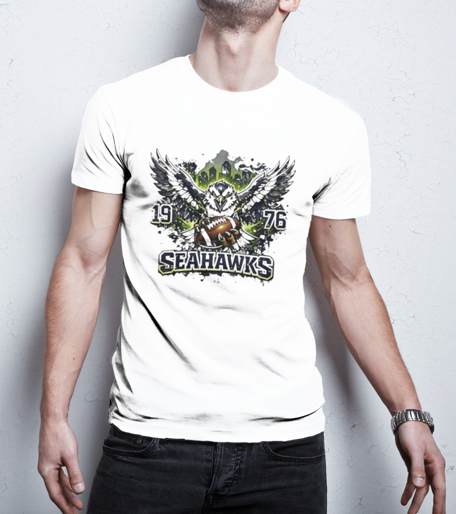 Seattle Seahawks 1976 Eagle Football Skyline T-Shirt