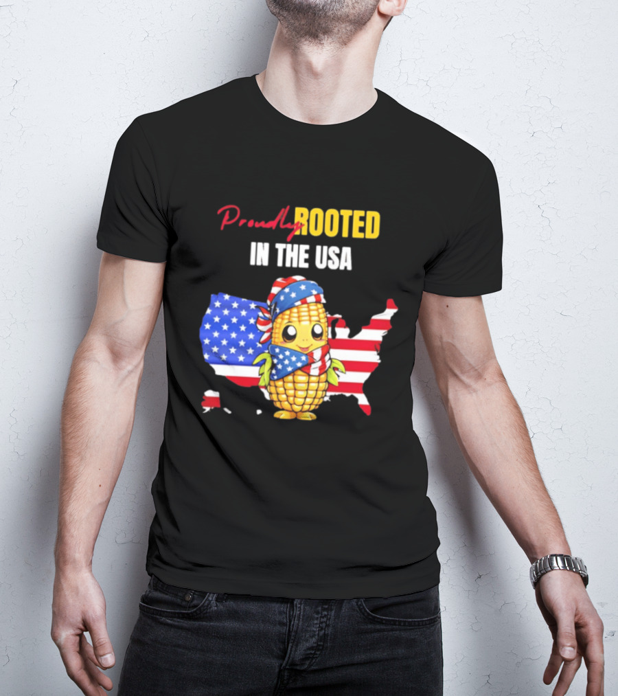 Proudly Rooted In The USA Corn American Flag Map T-Shirt