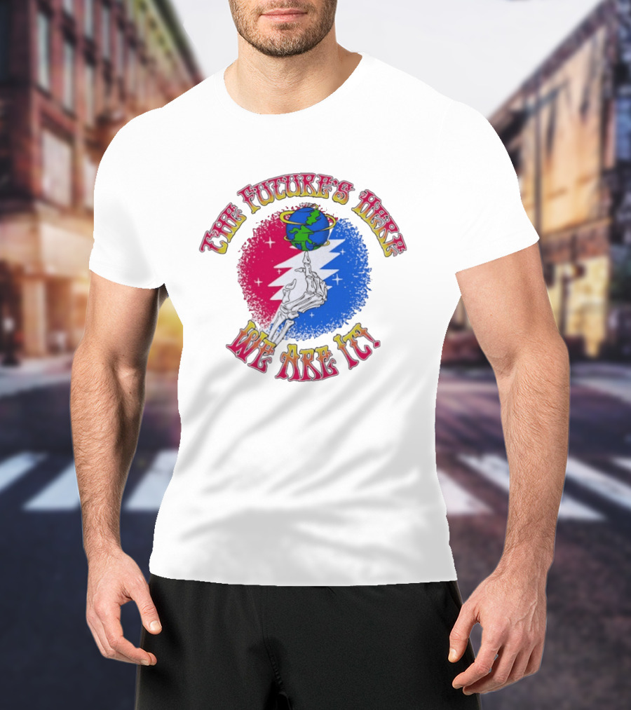 Grateful Dead Skeleton Future's Here We Are It Earth Lightning Bolt T-Shirt