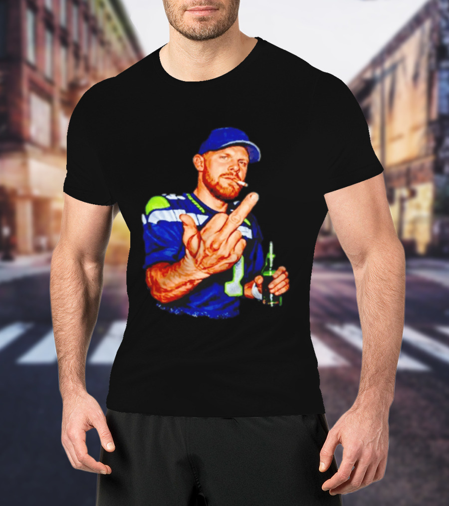 Ernest Jones Seahawks Sam Darnold Middle Finger Beer Cigarette T-Shirt