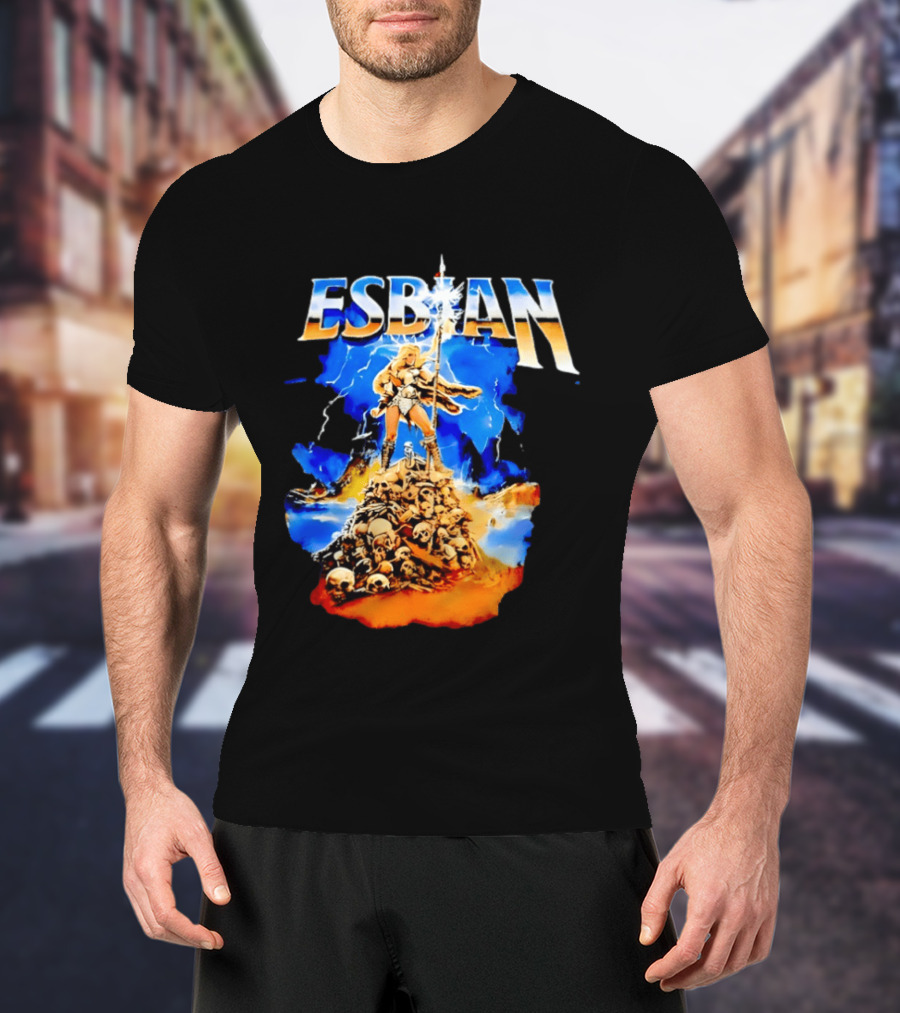 Lesbian Fantasy Lightning Warrior Epic Skull Mountain T-Shirt