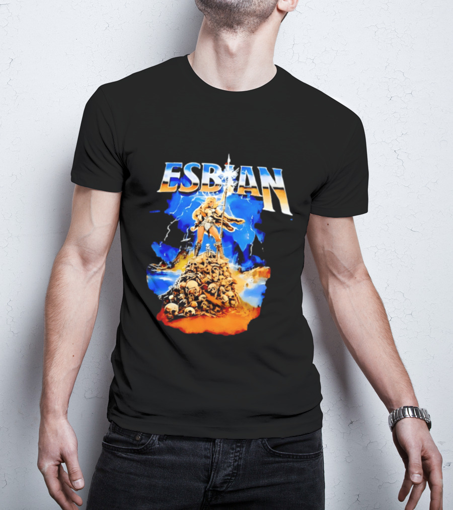 Lesbian Fantasy Lightning Warrior Epic Skull Mountain T-Shirt