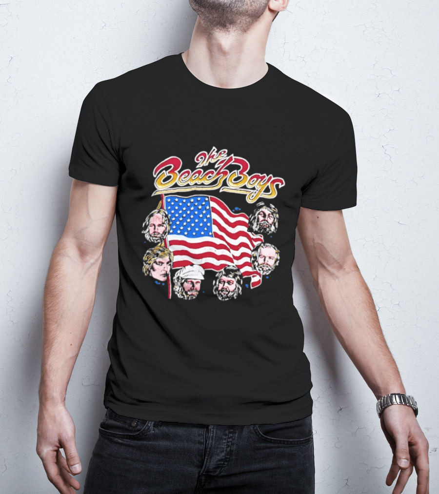 The Beach Boys USA Flag Vintage Style With Band Member Portraits T-Shirt