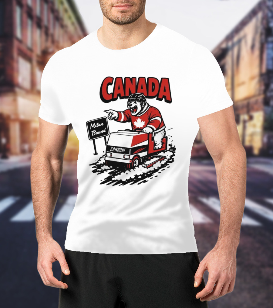 Canada Hockey Polar Bear Zamboni Milan Bound Winter Sports T-Shirt
