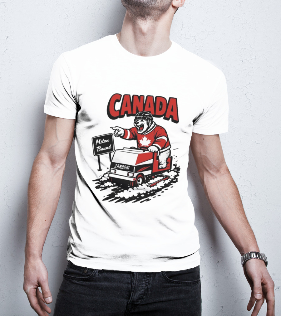 Canada Hockey Polar Bear Zamboni Milan Bound Winter Sports T-Shirt