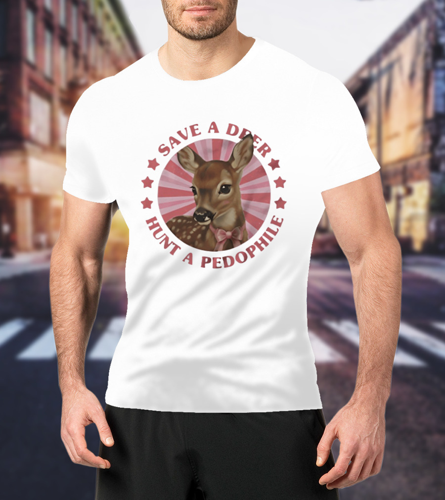 Save A Deer Hunt A Pedophile Pink Bow Deer Stars Stripes T-Shirt