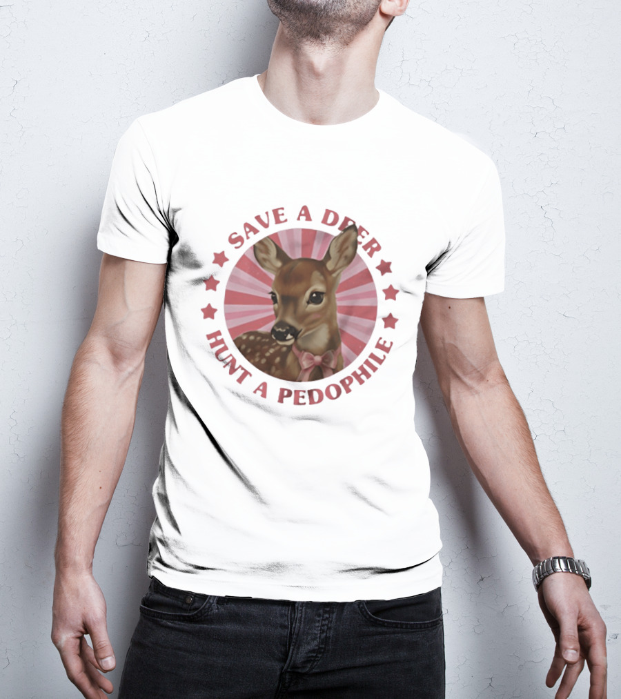Save A Deer Hunt A Pedophile Pink Bow Deer Stars Stripes T-Shirt
