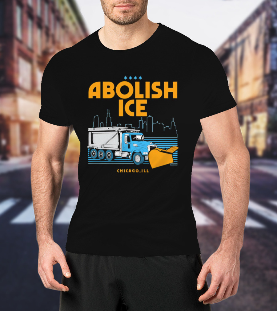 Abolish Ice Chicago ILL Snowplow Benefit Truck Skyline T-Shirt
