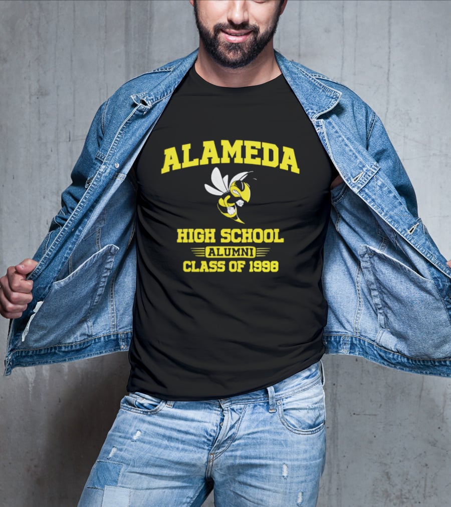 Alameda High School Alumni Class Of 1998 Hornet Yellow And White T-Shirt