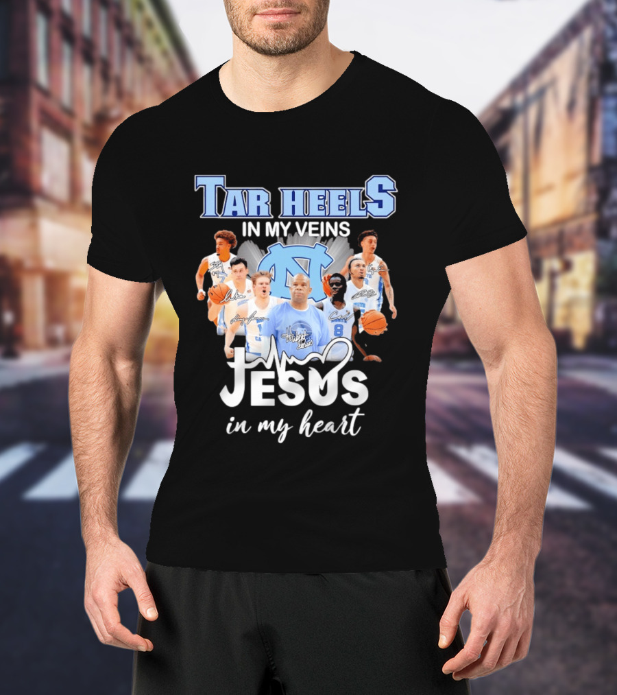 Tar Heels In My Veins Hubert Davis Jesus In My Heart T-Shirt