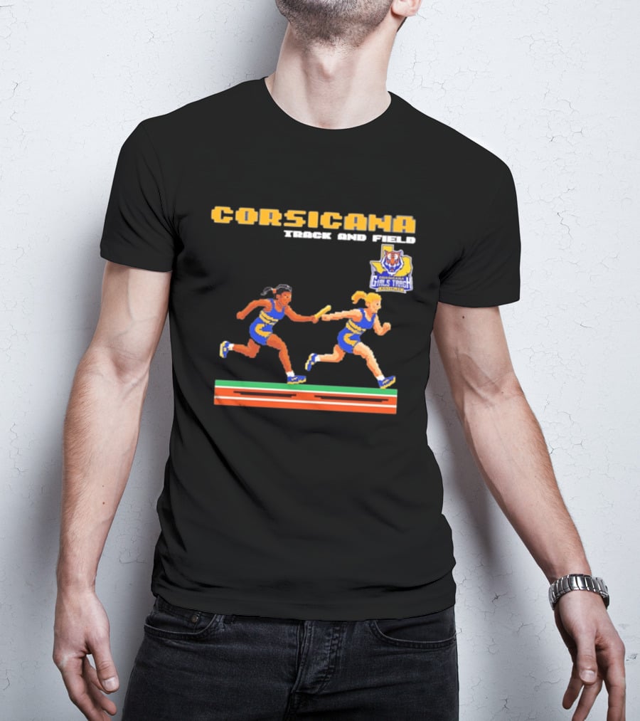 Corsicana Track And Field Pixel Art Girls Track Team Relay Baton T-Shirt