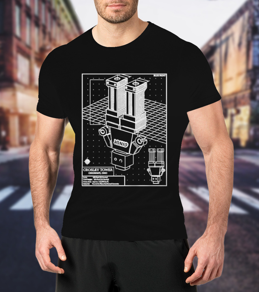 Crosley Tower Blueprint Cincinnati Ohio Robot Schematic T-Shirt