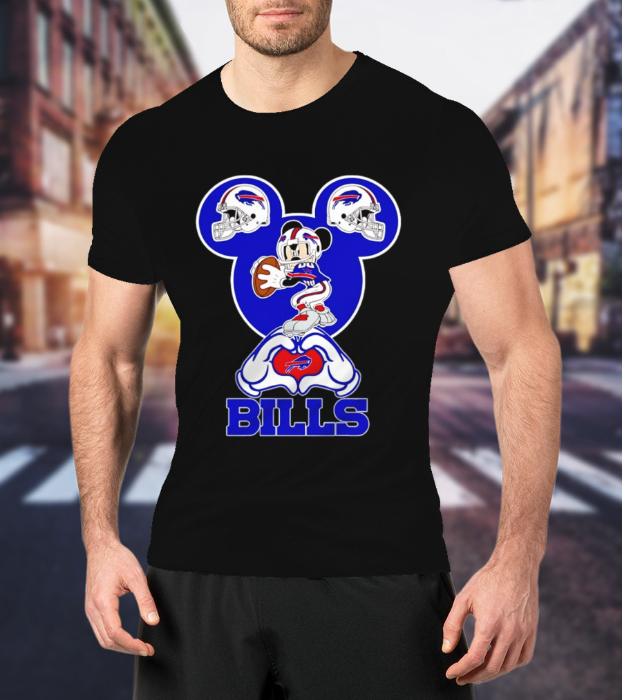 Buffalo Bills Mickey Mouse Football Heart Hands T-Shirt
