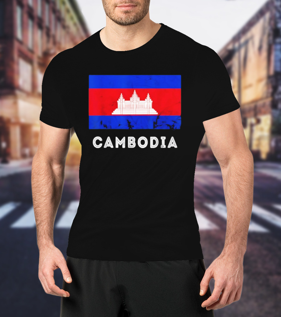Cambodia Flag With Angkor Wat T-Shirt