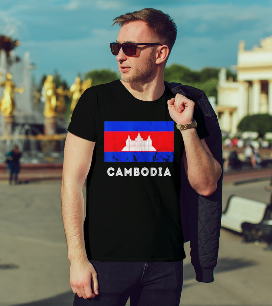 Cambodia Flag With Angkor Wat T-Shirt
