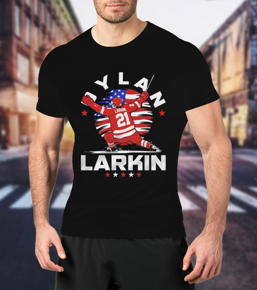 Dylan Larkin 21 USA Flag Celebration Detroit Hockey T-Shirt