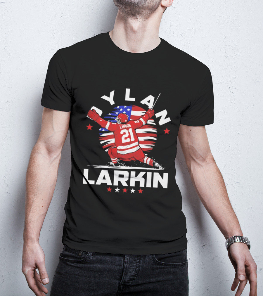 Dylan Larkin 21 USA Flag Celebration Detroit Hockey T-Shirt