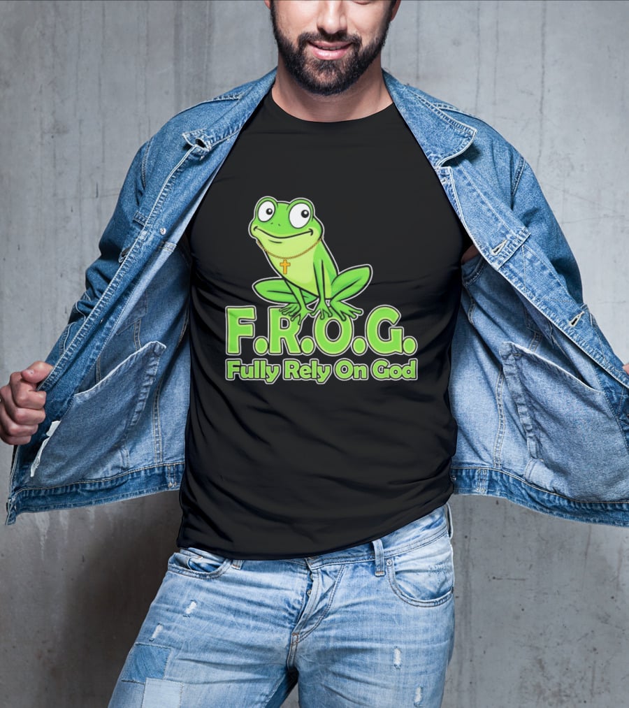 F.R.O.G. Fully Rely On God Frog With Cross Necklace T-Shirt